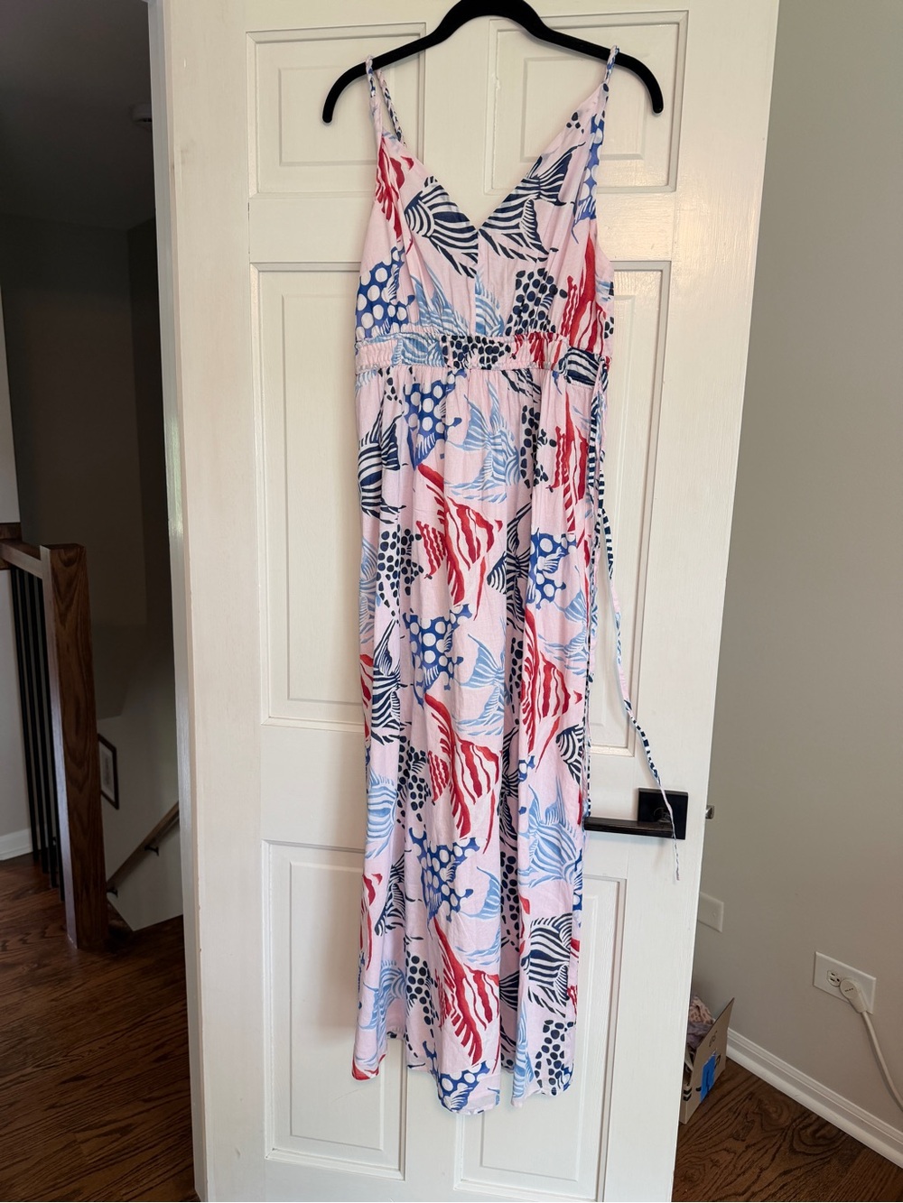 LOFT Pink Floral & Blue fish Print Maxi Dress
